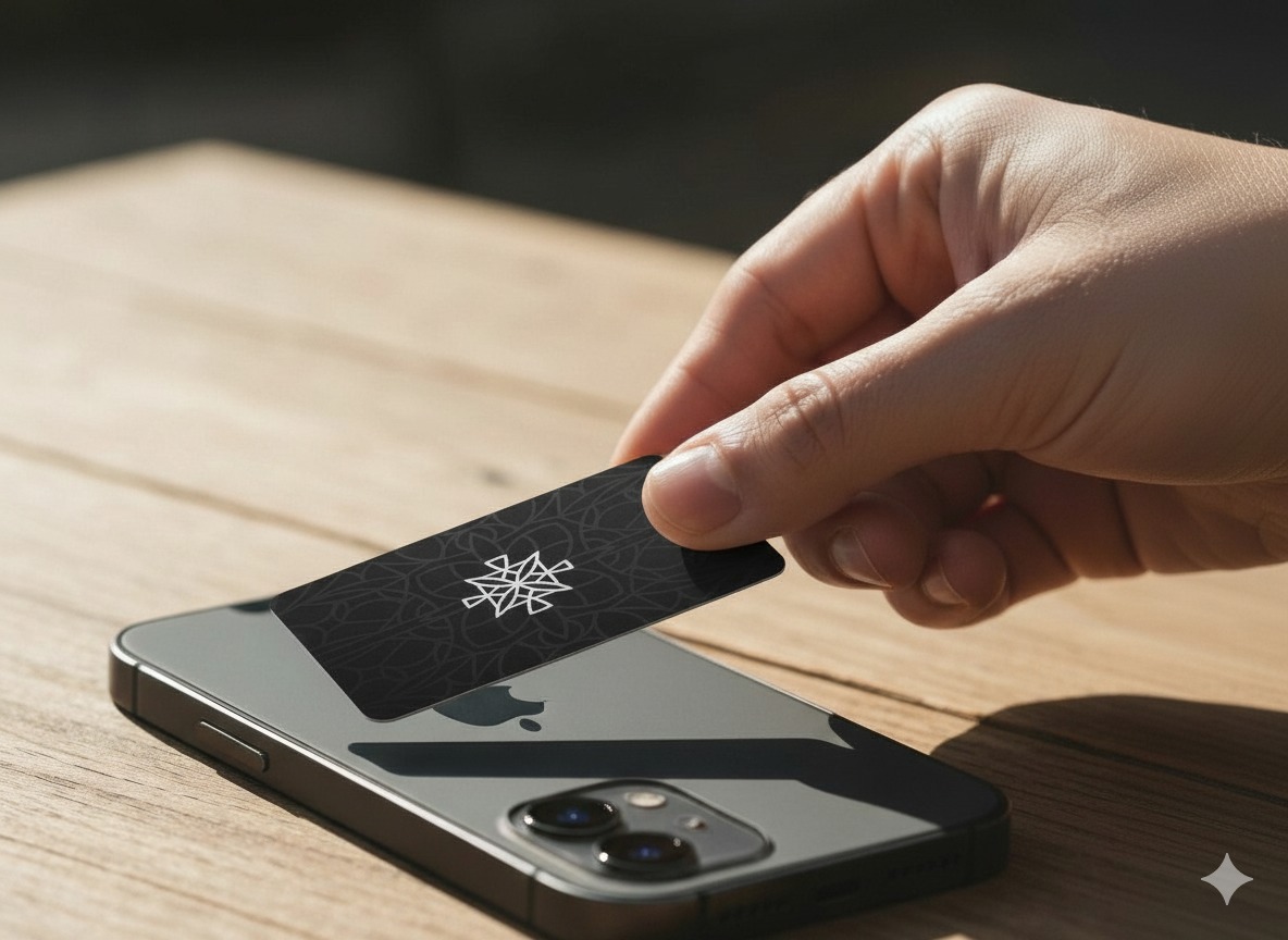 Persona usando la Offline Card sobre un teléfono